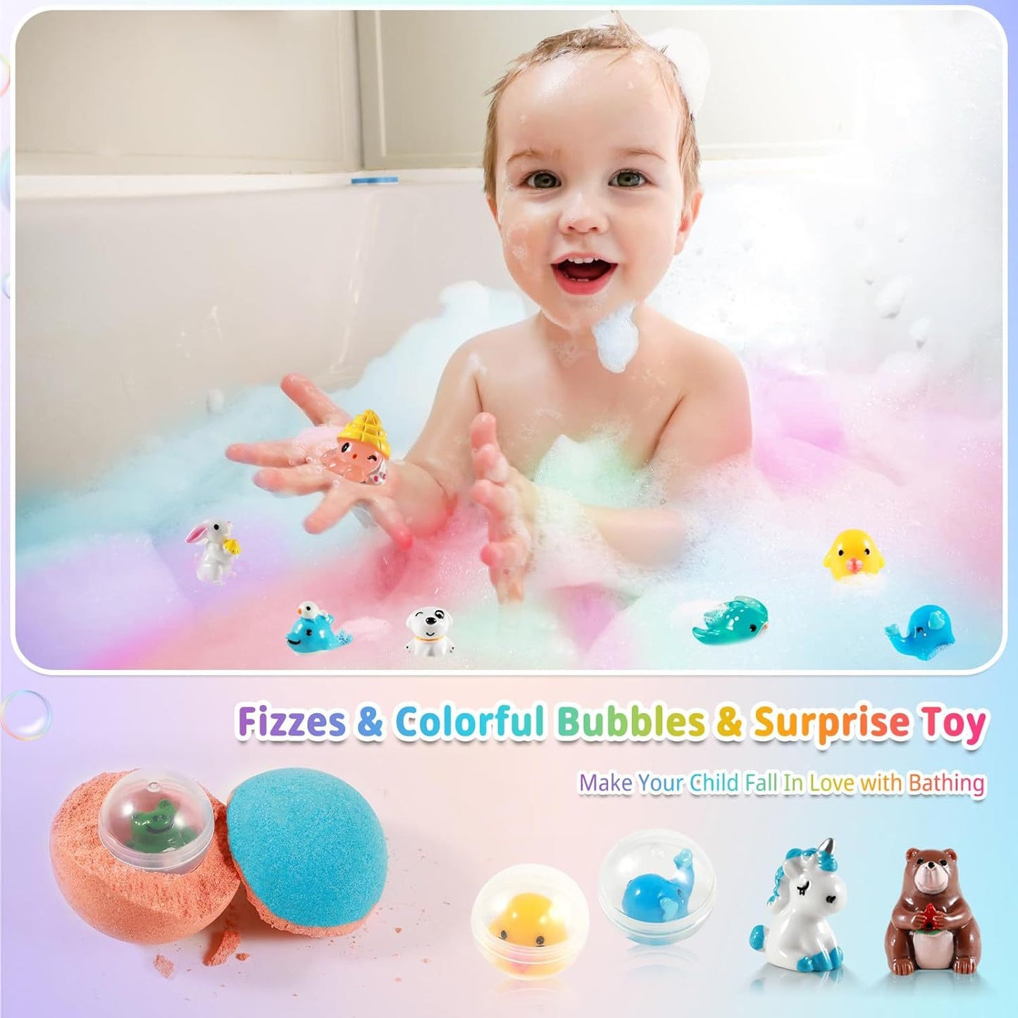 12 Bath Bombs for Kids with Surprise Inside from 3-9 years